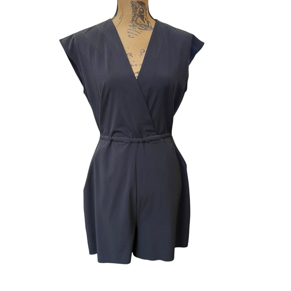 Athleta Black Wrap Front Romper Size Small Cap Sleeve Elastic Waist Shorts